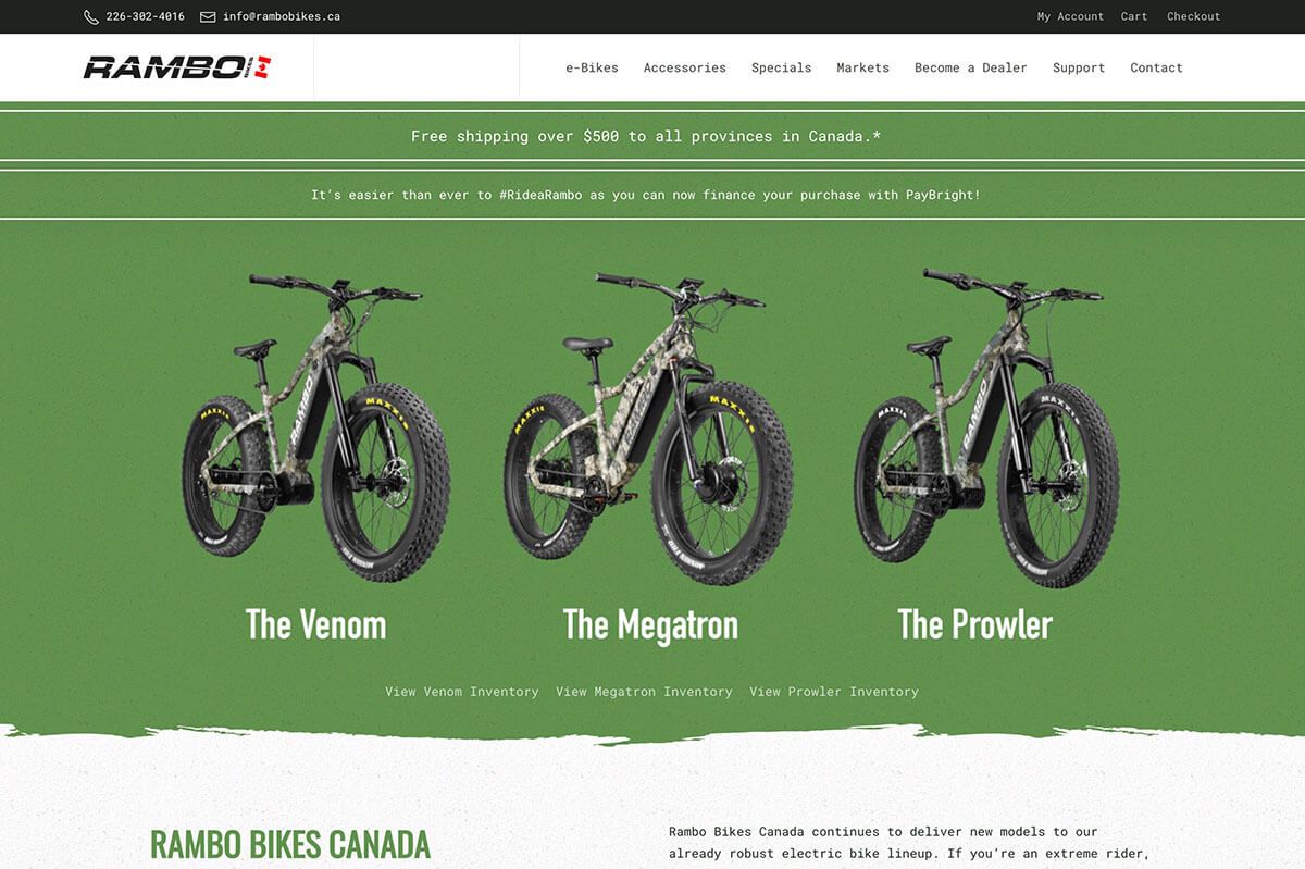 Rambo Bikes Canada home hero desktop view