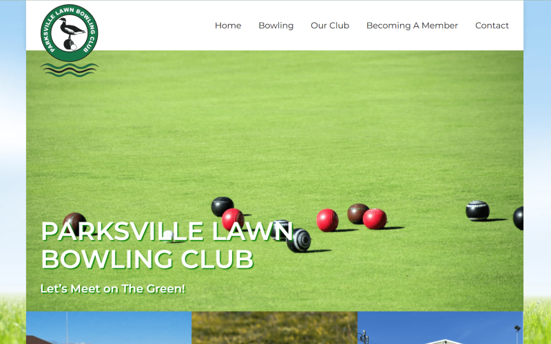 Homepage screenshot for the Parksville Lawn Bowling Club's new website.