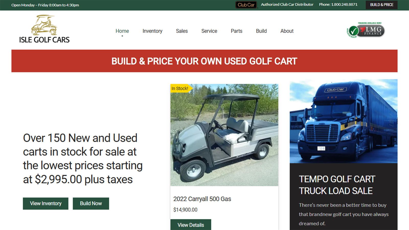 Isle Golf Cars home hero desktop view