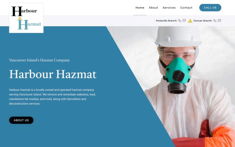 Home hero screenshot for Harbour Hazmat, small business website design on Vancouver Island