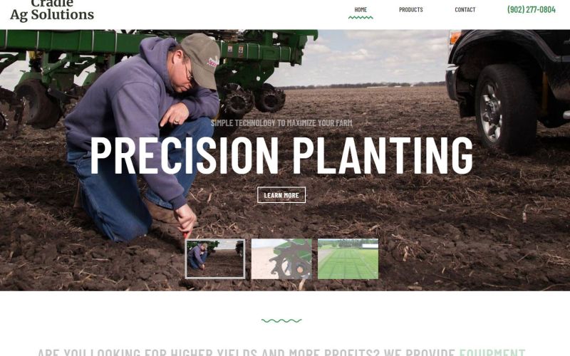 Hero section of Cradle Ag Solutions website