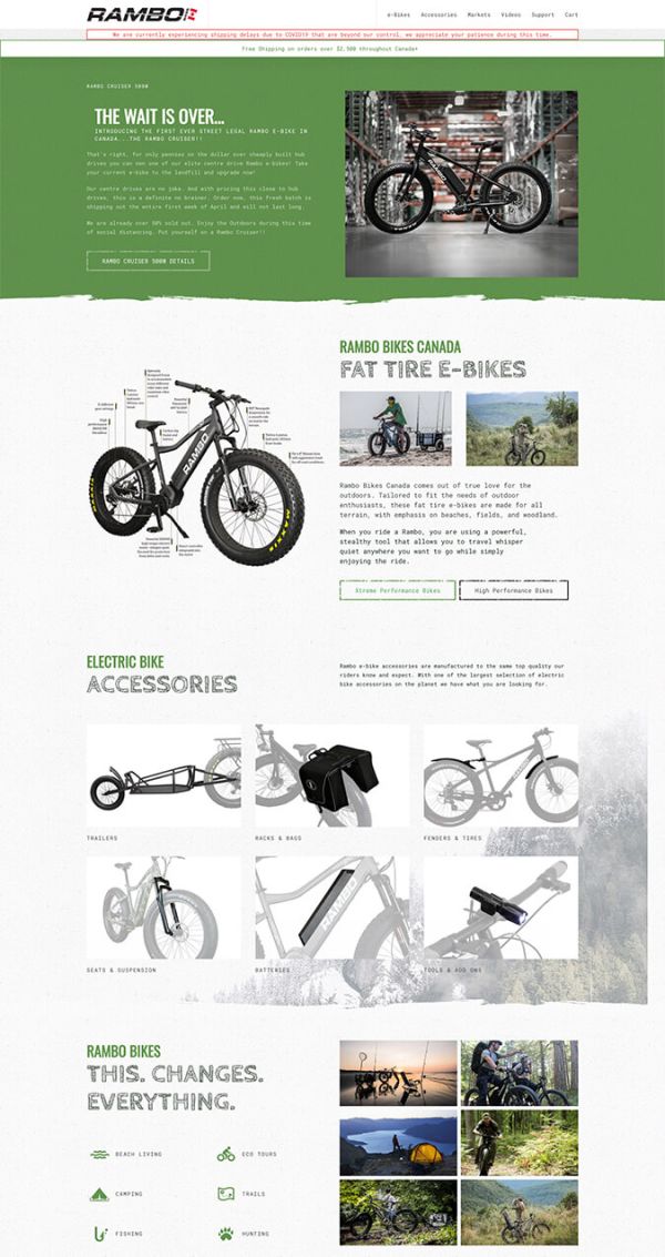 Desktop view of home page of Rambo Bikes Canada website