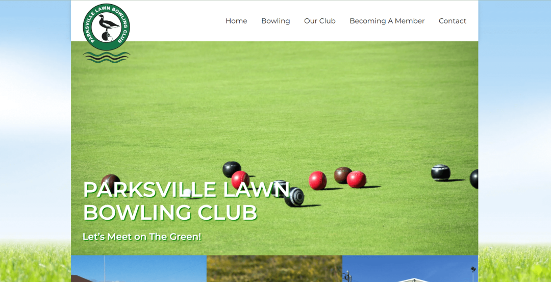 Homepage screenshot for the Parksville Lawn Bowling Club's new website.