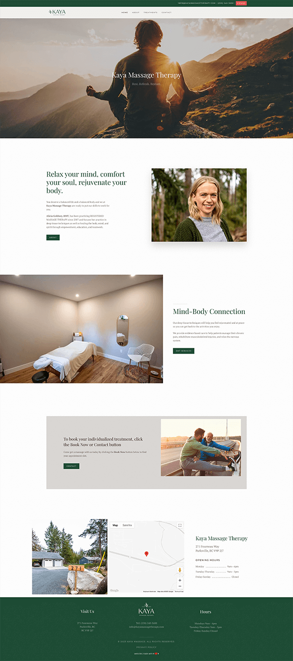 Kaya Massage Therapy Homepage Full View