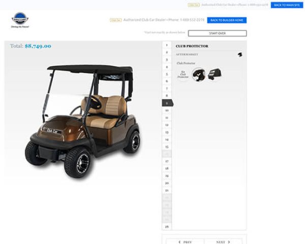 Golf Cart Configurator page on Golf Cart People website