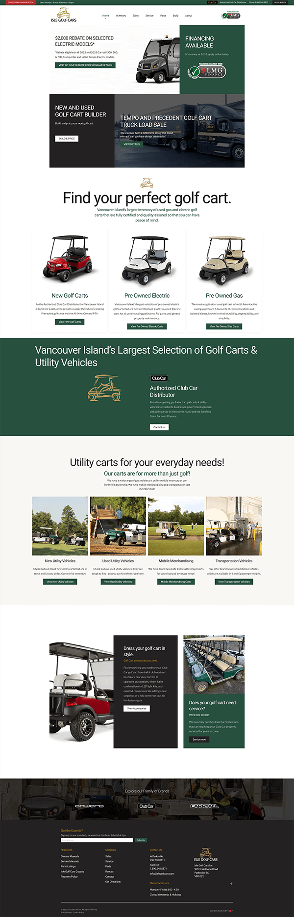 Isle Golf Cars Homepage Full View