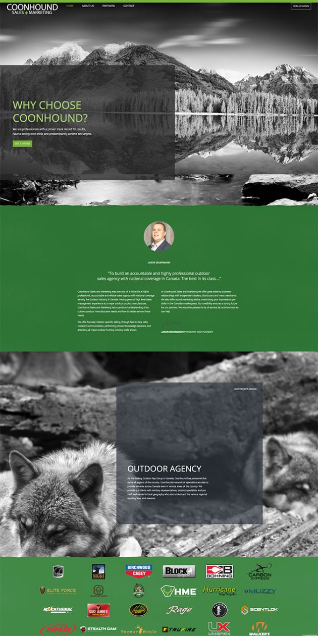 Desktop view of homepage of Coonhound Sales & Marketing website