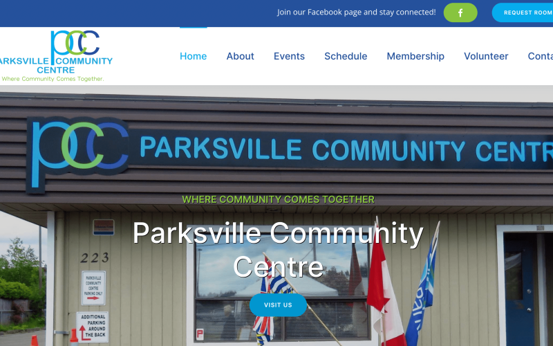 Parksville Community Centre home hero screenshot for website design case study