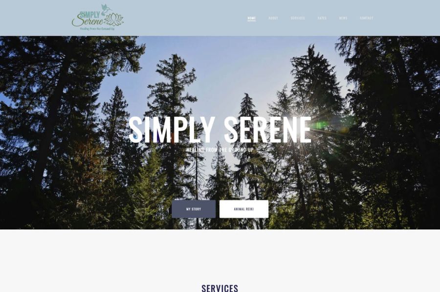 Home page of Simply Serene new website design in Parksville, BC