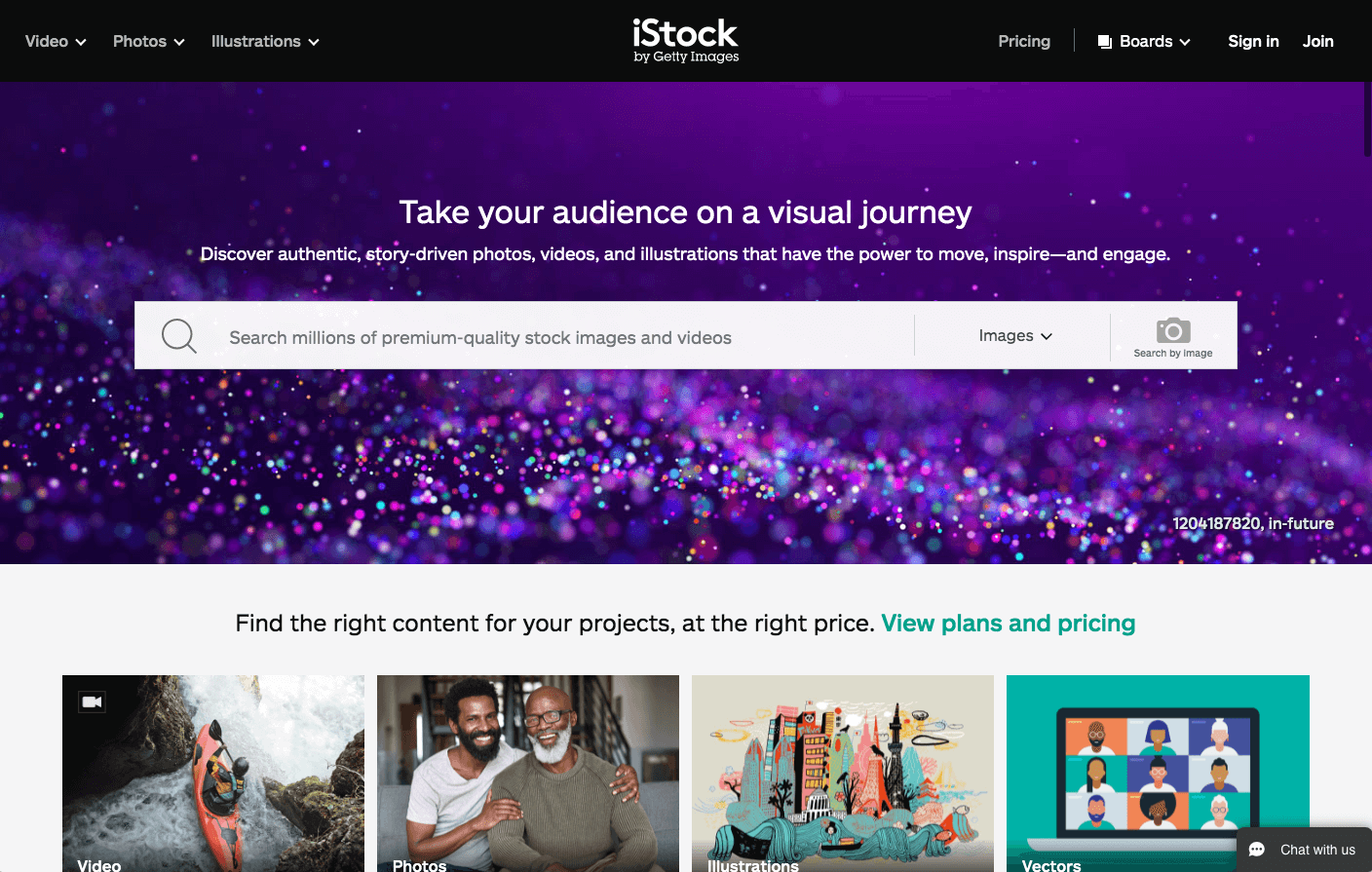 Screenshot of istockphoto.com homepage