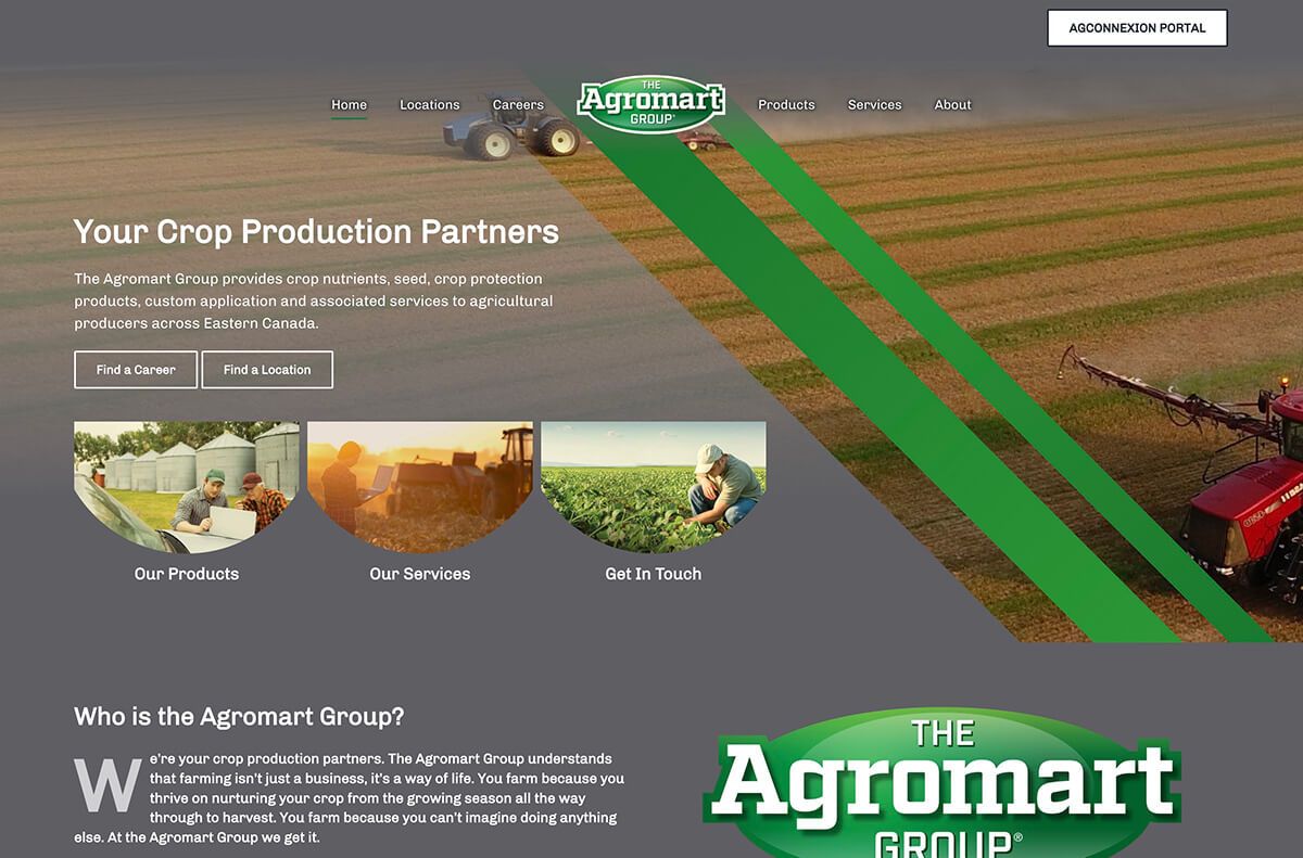 Desktop view of the Agromart group, designed by Websites Made With Love