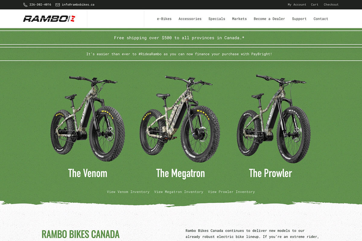 Rambo Bikes Canada home hero desktop view
