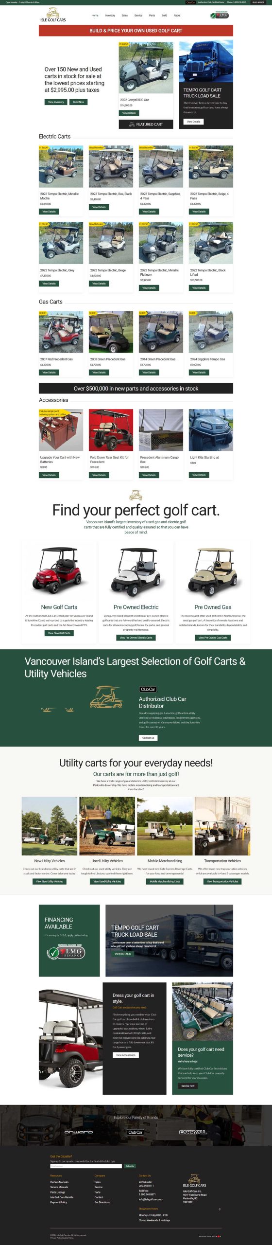 Isle Golf Cars Homepage Full View
