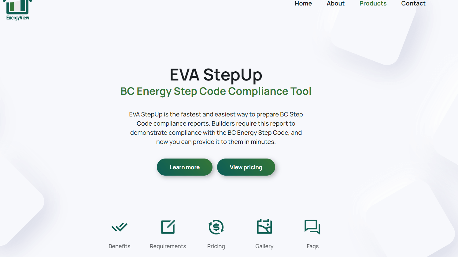 Screenshot of Energy View Automation, showing the top of the home page