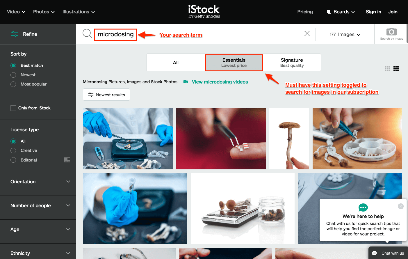 Screenshot of iSstockphoto.com, search page with search term