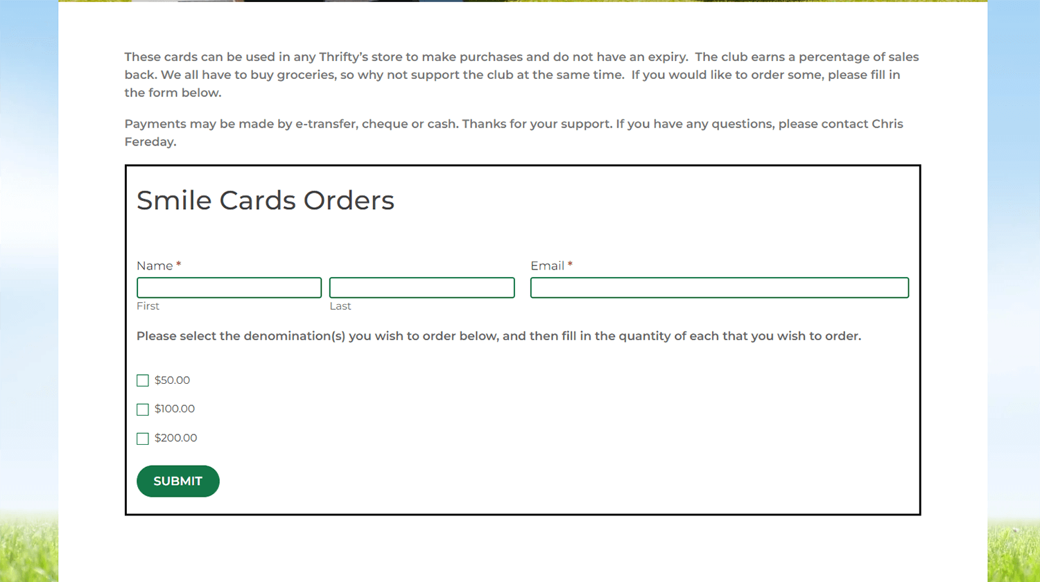 an example of a form on the PLBC website