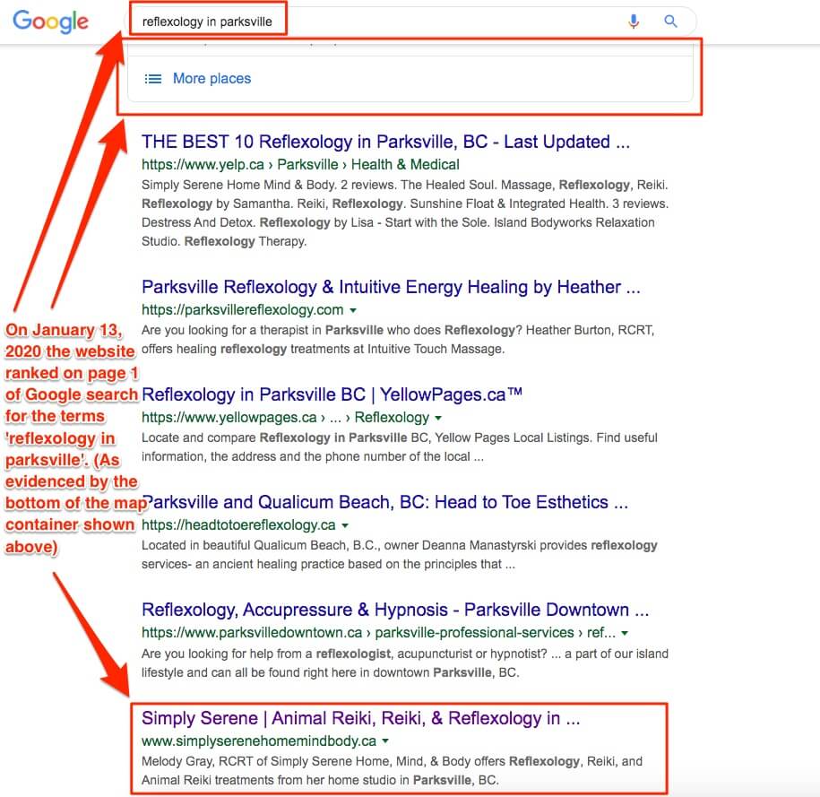 reflexology in parksville Google search results January 2020