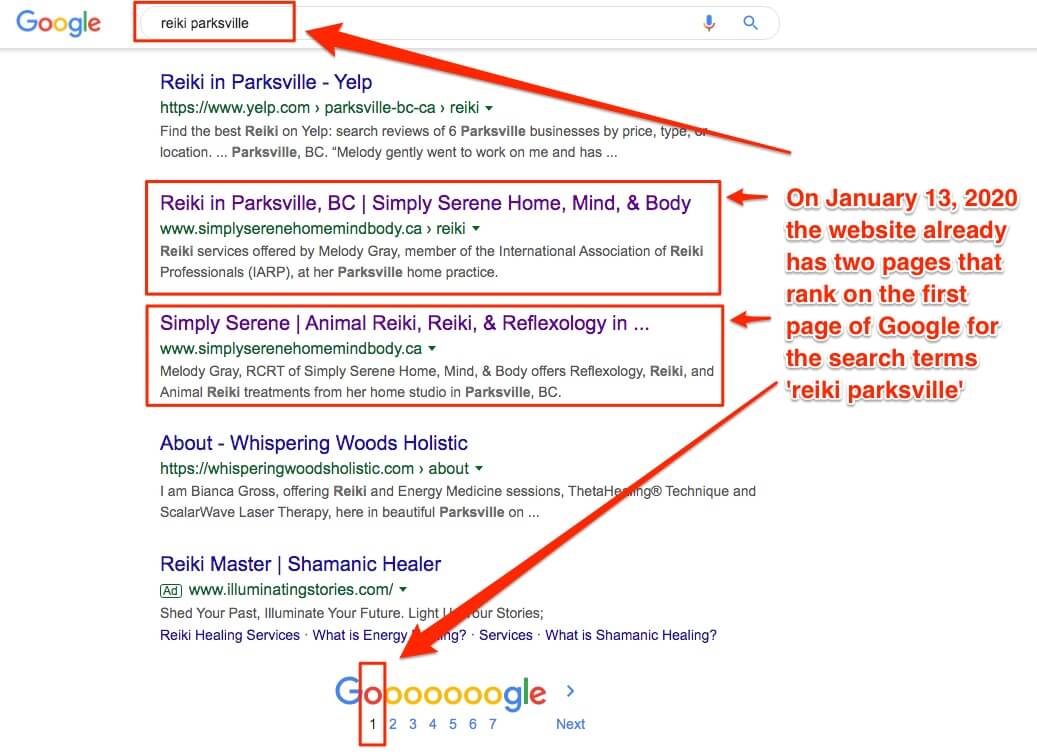 reiki in parksville Google search results January 2020