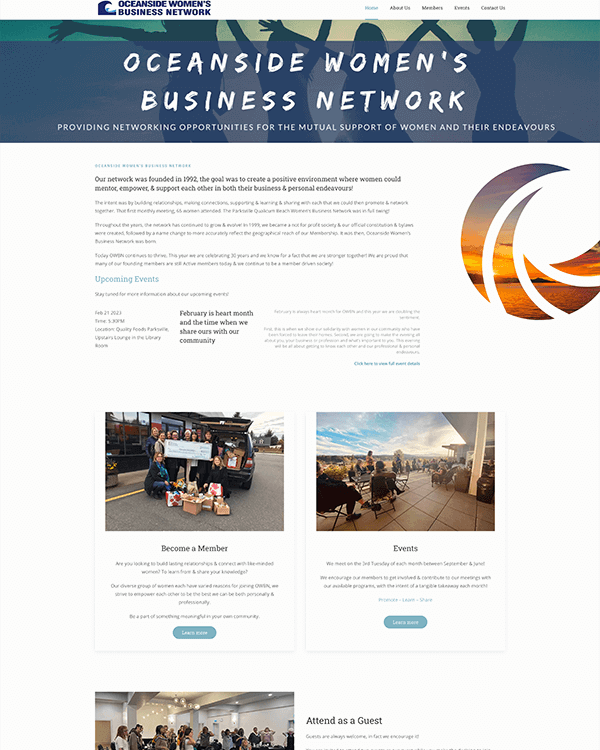 Snippet from one of our sites, Oceanside Women's Business Network