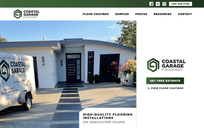 The hero section of the new Coastal Garage website