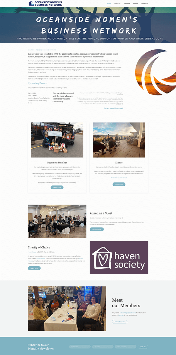 Oceanside Women's Business Network Homepage Full View
