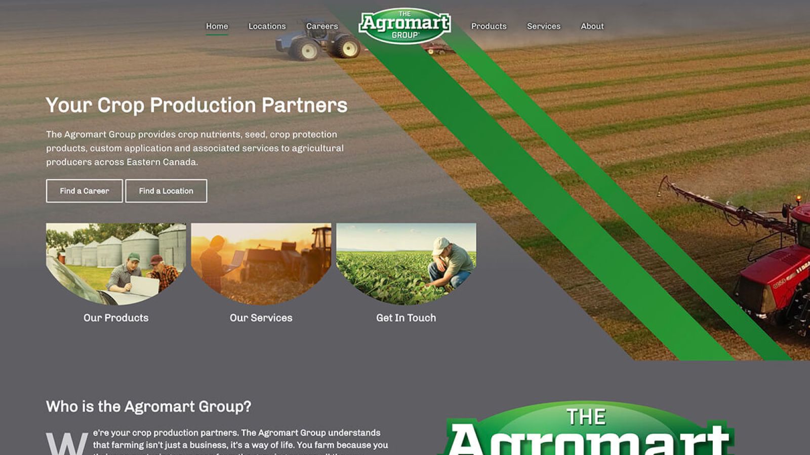 Desktop view of the Agromart group, designed by Websites Made With Love