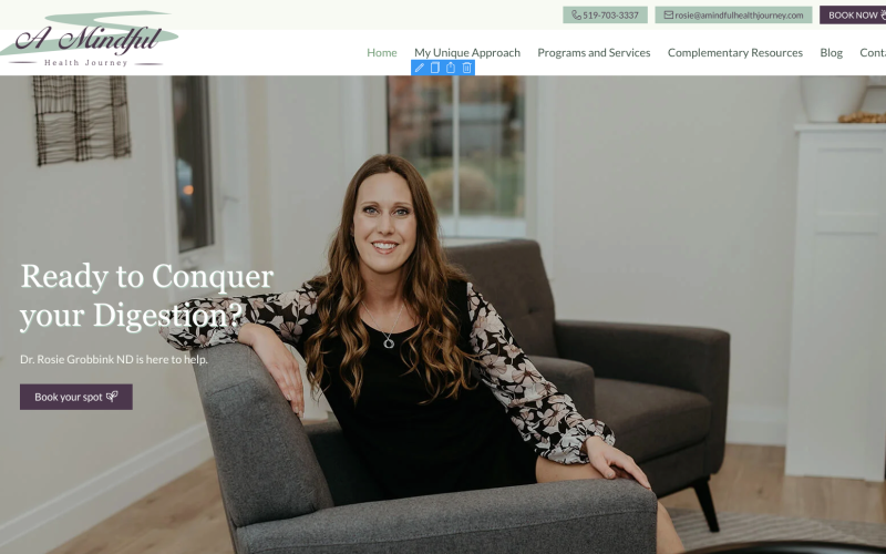 Home hero screenshot of A Mindful Health Journey website design