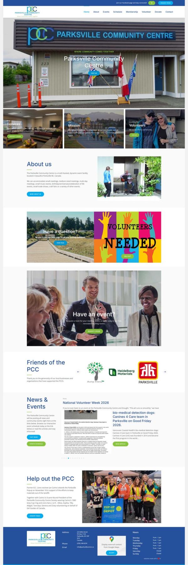 Parksville Community Centre Homepage Full View