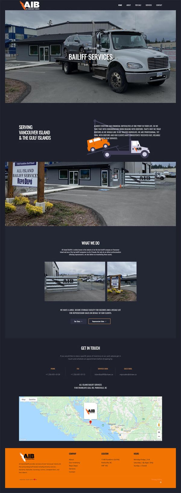 Desktop view of homepage of All Island Bailiff Services website