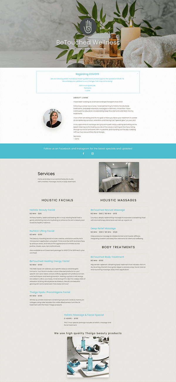 BeTouched Wellness Homepage Full View