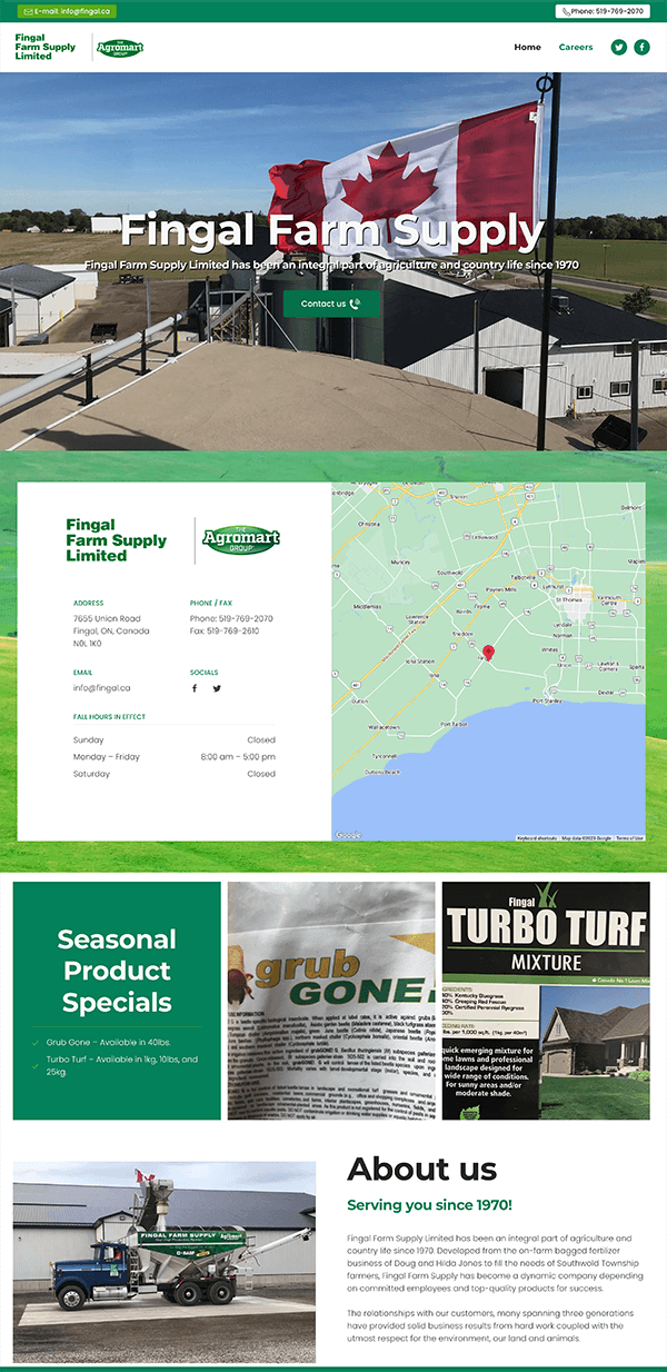 Fingal Farm Supply Ltd. Homepage Full View